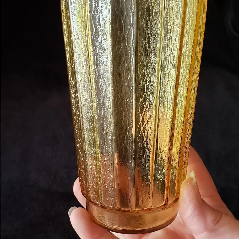 Pretty Vintage Textured Gold Pitcher and 6 Glasses